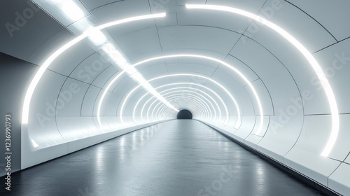 white basement underground tunnel with lights 3d render illustration. 3D Illustration