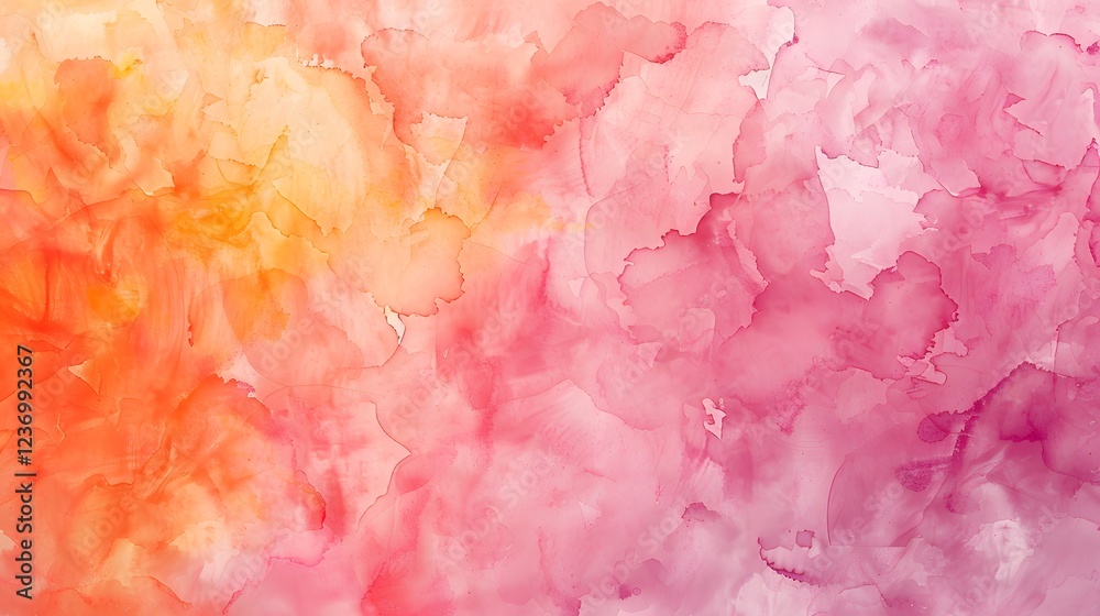 Fototapeta premium Soft watercolor texture in shades of pink orange and yellow artistic abstract fluid background design