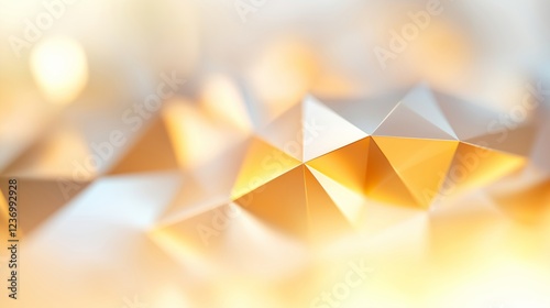 Golden metallic triangular pattern surface with light reflections. Abstract background for beauty and and technology concept. With copy space. 