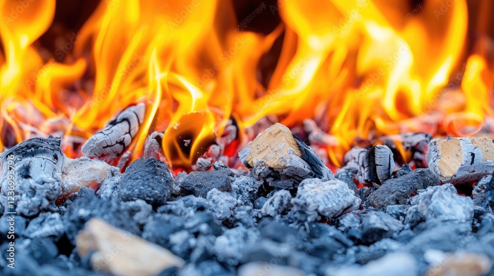 Burning embers, glowing coals, fire flames, outdoor grill, barbecue background Burning embers, glowing coals, fire flames, outdoor grill, barbecue background