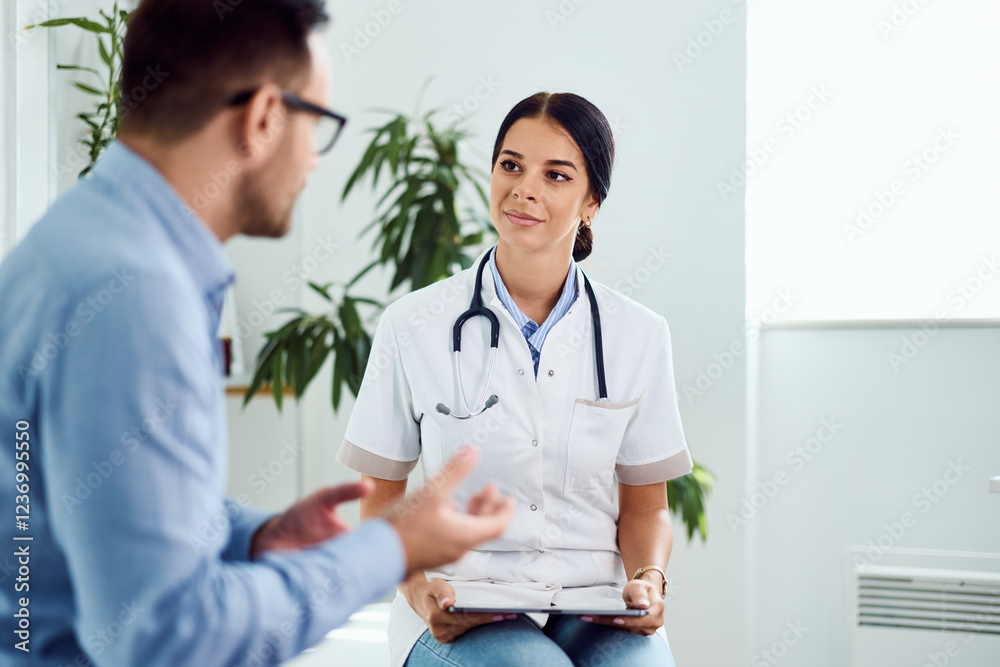 Fototapeta premium Doctor Consulting with Patient During an Informative Discussion in a Medical Office