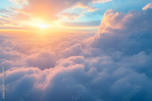 Beautiful , luxury soft gradient orange gold clouds and sunlight on the blue sky perfect for the background, take in everning,Twilight, Large size, high definition landscape photo photo