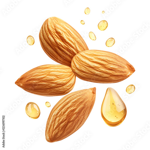 PNG Almond with Almond Oil Against Transparent Background for Health, Wellness, or Beauty Product Promotions