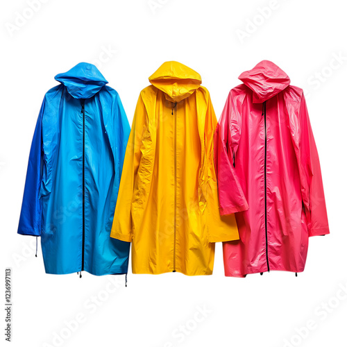 PNG Colorful Raincoats Against Transparent Background for Fashion, Outdoor, or Weather-Resistant Design Projects photo