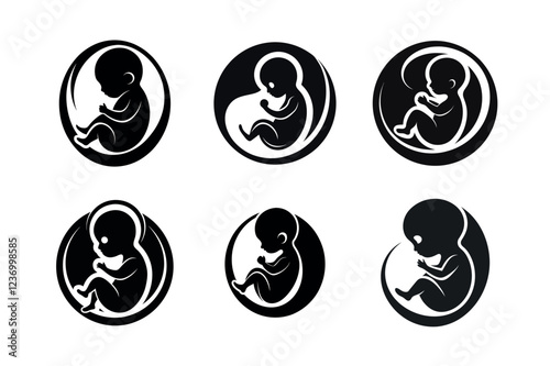Silhouette icons of developing fetuses in the womb