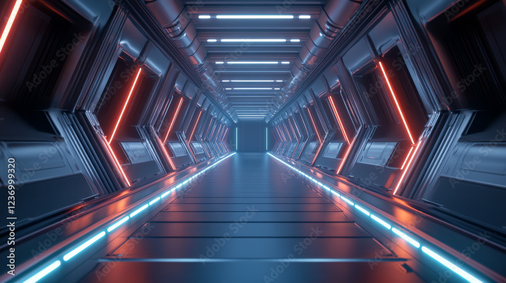 Fototapeta premium Futuristic Corridor with Bright Light 3d render wallpaper background. 3D Illustration