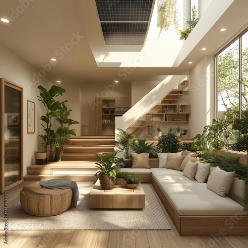 The sustainable living concept with a minimalist home.
