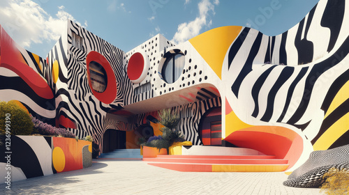 Colorful glossy futuristic modern abstract architectural screw pattern metal strucuture 3d render illustration photo