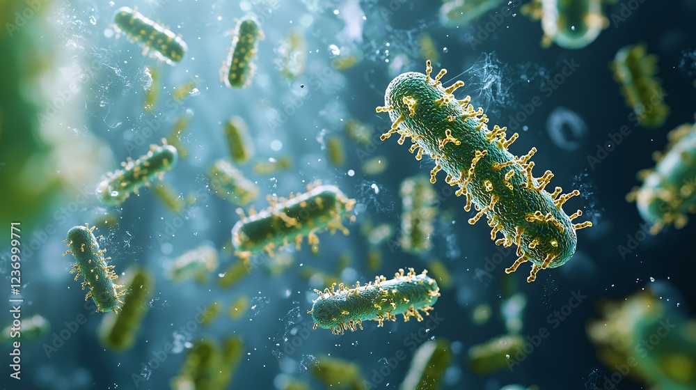 Fototapeta premium contamination concept. Bacteria contamination in air microscopic view