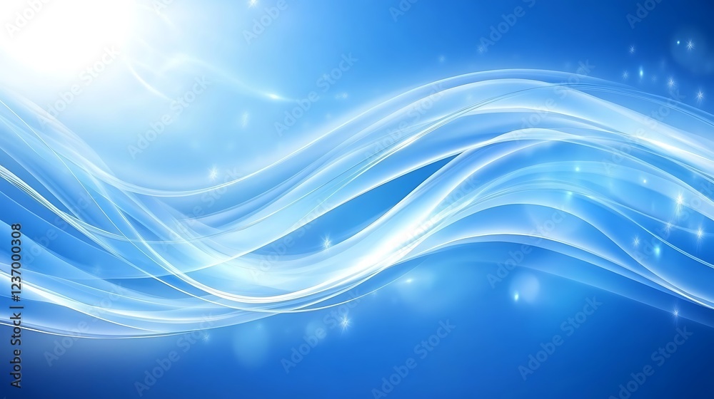 Abstract Blue Waves with Sparkling Lights Background Abstract Blue Waves with Sparkling Lights Background