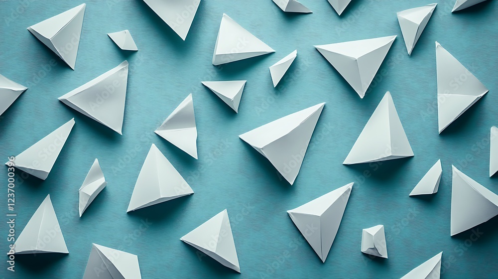 White Triangular Paper Forms on Teal Background White Triangular Paper Forms on Teal Background