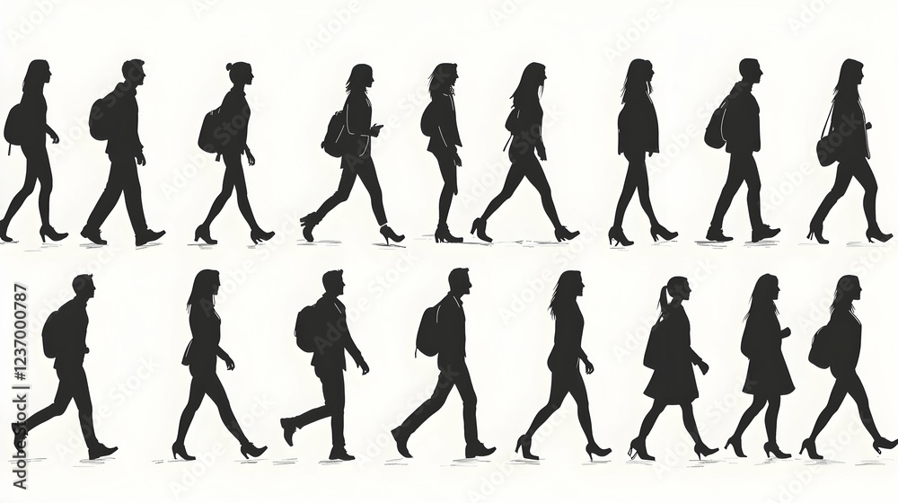 Fototapeta premium Diverse people walking city street, commuting, urban background, stock photo