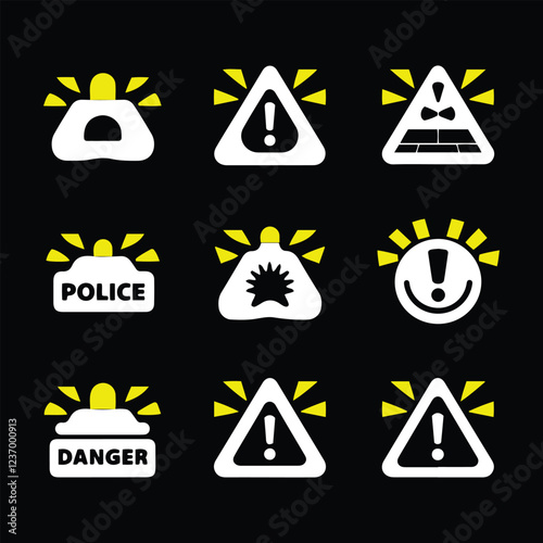 warning symbols, emergency lights vector art illustrtion