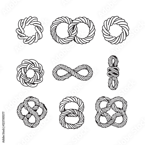 Rope knots illustration, vector graphic, nautical elements
