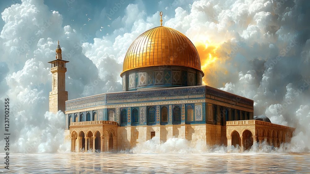 Obraz premium Dome of the Rock, Jerusalem, sunrise, clouds, spiritual