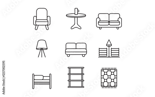 Set of Interior Design and Home Decoration Related Line Icons. Editable Stroke. Simple Outline Icons.