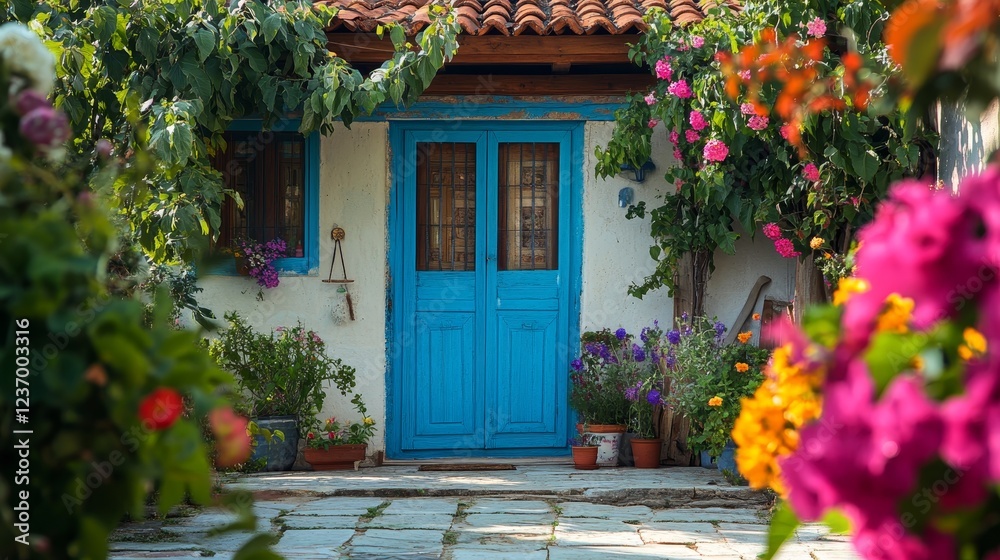Fototapeta premium Discover the charm of traditional Turkish village houses on the beautiful island of Gökçeada.