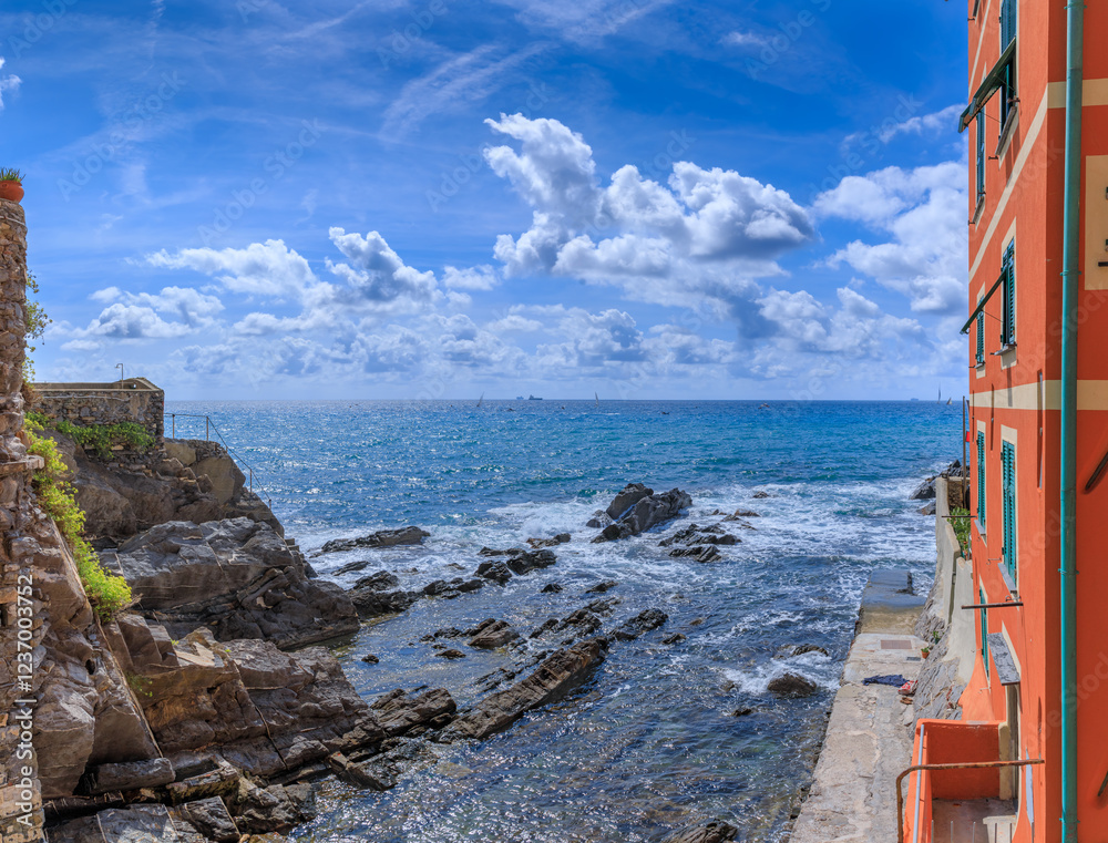 Φωτογραφία Rocky beach of Boccadasse, an old mariners' village of the Italian city of Genoa in Italy