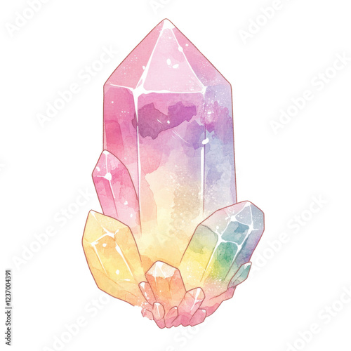 Vibrant multicolored crystal cluster with iridescent pastel hues png isolated