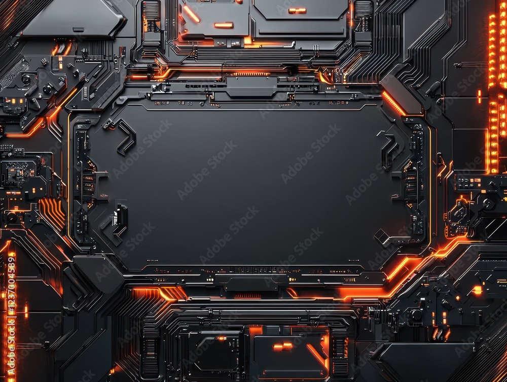 Fototapeta premium Electronic mech with armir template technology environment horizontal view