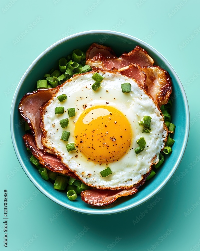 Delicious breakfast favorites featuring fried eggs and bacon home kitchen food bright colors close-up culinary delight Delicious breakfast favorites featuring fried eggs and bacon home kitchen food bright colors close-up culinary delight