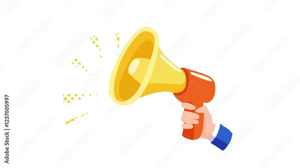 Megaphone animation isolated on transparent screen, Loudspeaker announcing crazy promotions. Hand hold megaphone loudspeaker bullhorn animation for Advertising and promotion. Megaphone animation isolated on transparent screen, Loudspeaker announcing crazy promotions. Hand hold megaphone loudspeaker bullhorn animation for Advertising and promotion.
