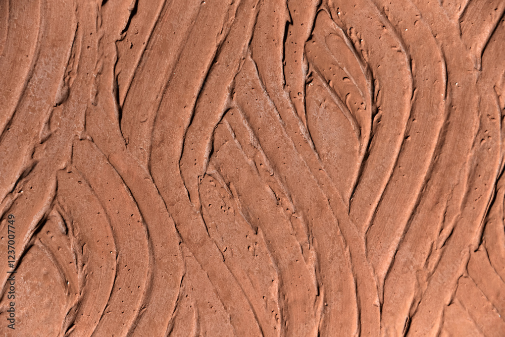 Fototapeta premium Rough deep orange plaster wall texture background. Abstract orange color texture retro style