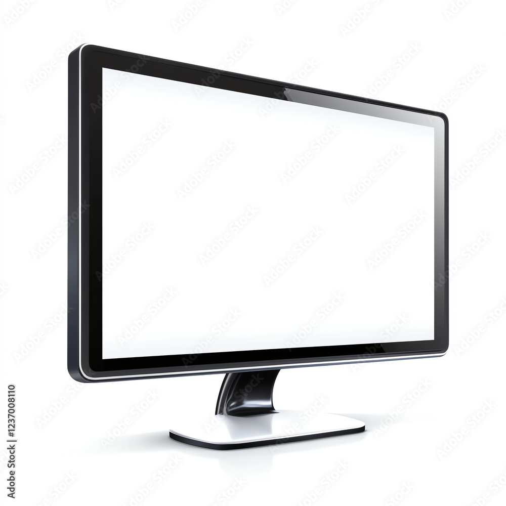 A modern flat-screen monitor with a sleek design, showcasing a blank white screen. Ideal for presentations and digital advertising. Perfect for a minimalist tech environment. A modern flat-screen monitor with a sleek design, showcasing a blank white screen. Ideal for presentations and digital advertising. Perfect for a minimalist tech environment.