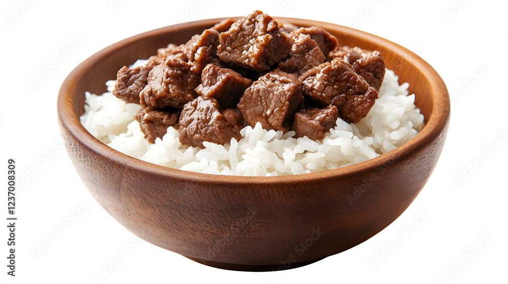 bowl with beef with rice isolated on white background, Asian cuisine bowl with beef with rice isolated on white background, Asian cuisine