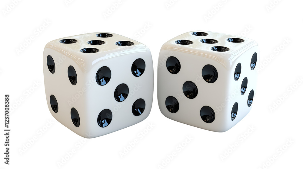 White Dice Pair Realistic 3D Render, Gambling Game with Black Dots, isolated on transparent background. White Dice Pair Realistic 3D Render, Gambling Game with Black Dots, isolated on transparent background.
