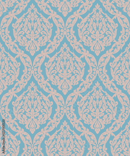 Seamless vintage ornamental watercolor paint pattern for fabric and ceramic tile. Royal, Portuguese abstract background. Classic ethnic damask, hand drawn floral design