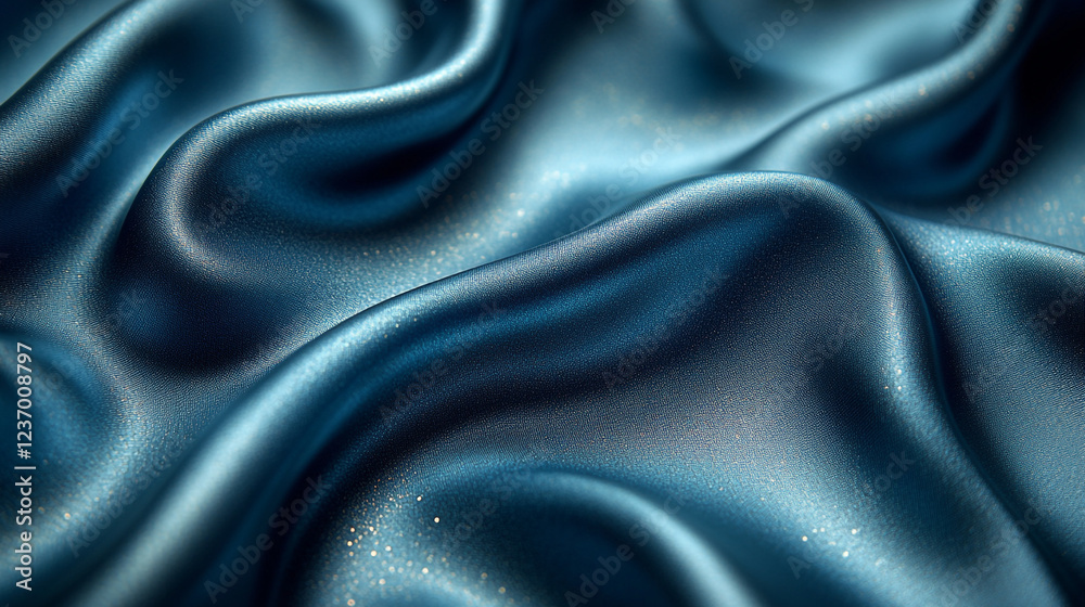 Fototapeta premium Luxurious deep blue silk fabric with elegant folds and sheen in soft lighting