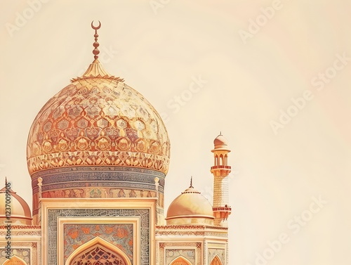 Warm Invitation A Geometric Mosque Dome Showcasing Islamic Art and Modern Simplicity photo