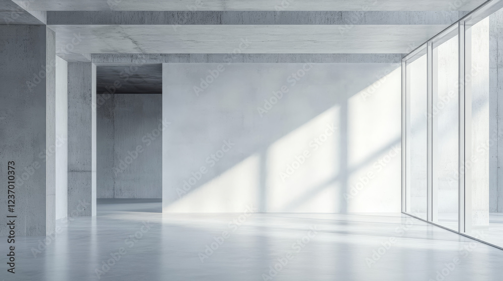 Obraz premium Abstract white interior of empty room with concrete walls and floor 3d grunge industrial illustration background texture