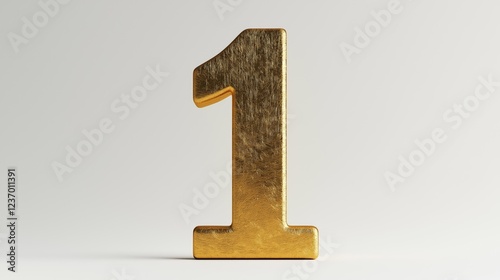 Golden number one on white background. 3d metal golden number one.