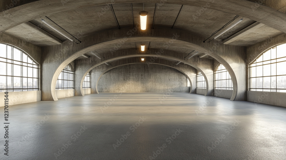 lights in an industrial empty concrete studio 360 panorama vr environment map. 3D Illustration lights in an industrial empty concrete studio 360 panorama vr environment map. 3D Illustration