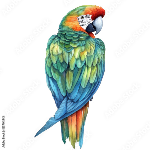 Colorful macaw parrot perched with vibrant feathers and distinctive markings png isolated