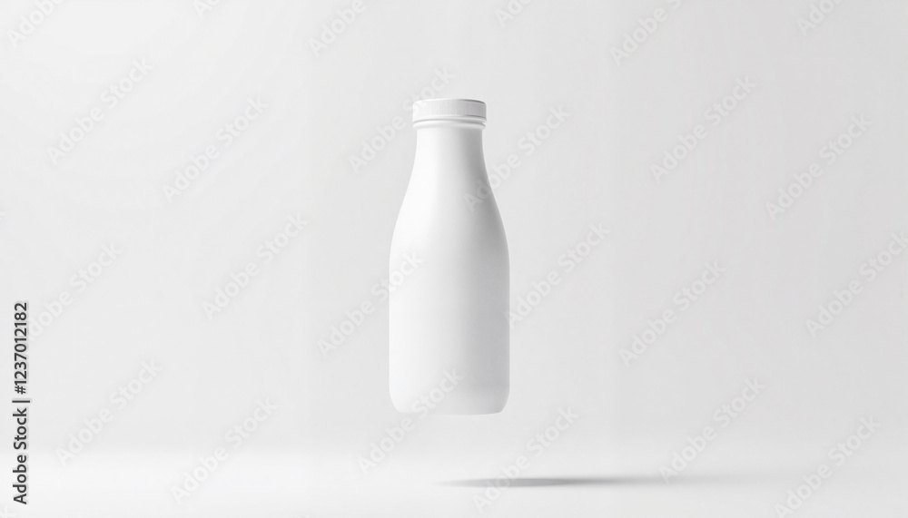 Minimalist floating white bottle mockup on a neutral background for protein shakes, plant-based drinks, or smoothies with copy space Minimalist floating white bottle mockup on a neutral background for protein shakes, plant-based drinks, or smoothies with copy space