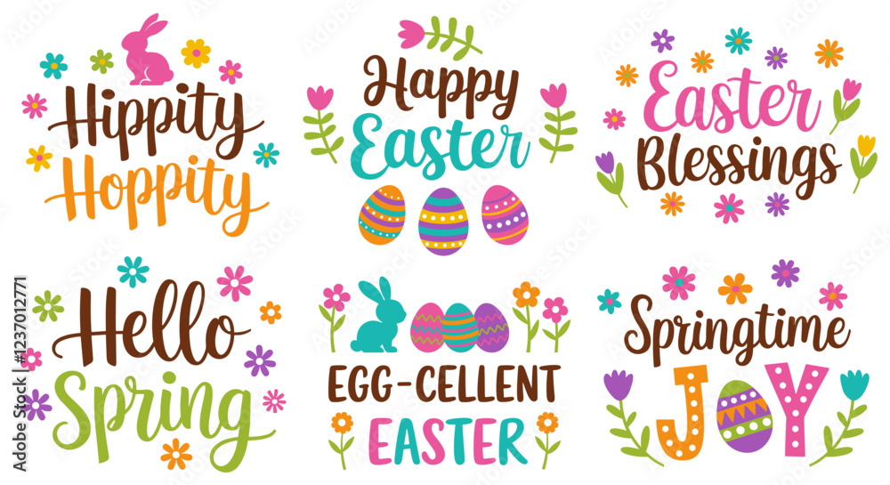 Easter and spring vector lettering set, phrases and greetings including Easter and spring vector lettering set, phrases and greetings including
