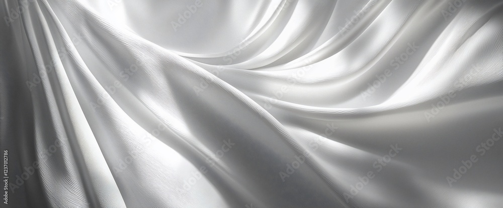 Fototapeta premium Draped white silk fabric with soft folds and shadows.