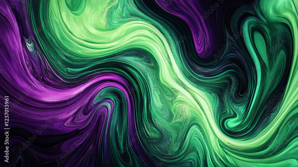 Obraz premium Abstract colourful green and violet curves background illustration 2d rendering
