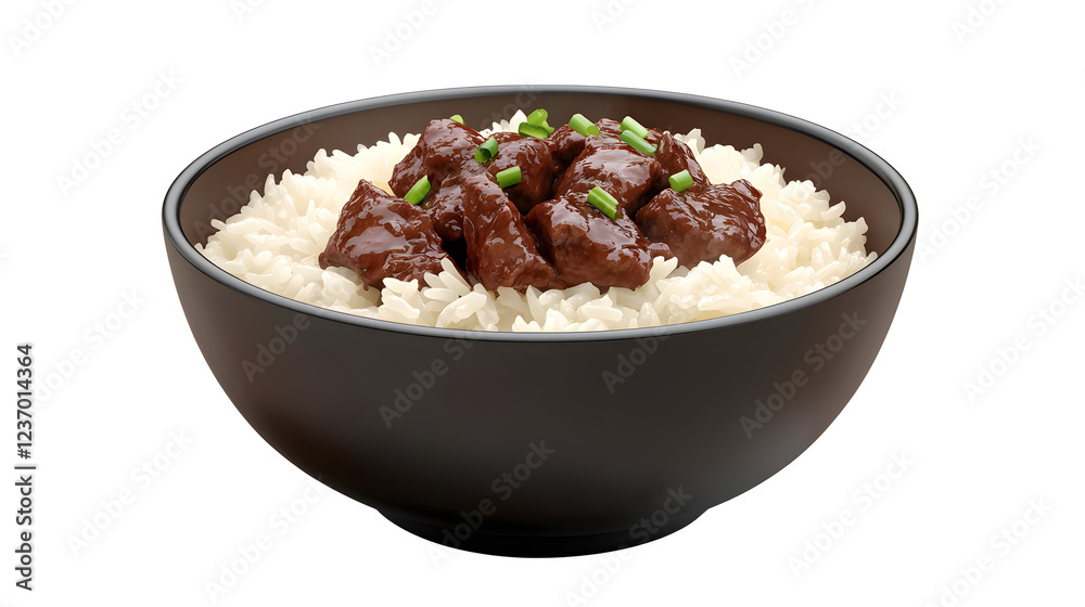 bowl with beef with rice isolated on white background, Asian cuisine bowl with beef with rice isolated on white background, Asian cuisine