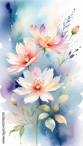 Delicate Watercolor Flowers in Soft Pastel Hues