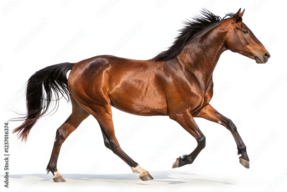 Fototapeta premium Dynamic Brown Horse Rearing Against a White Background