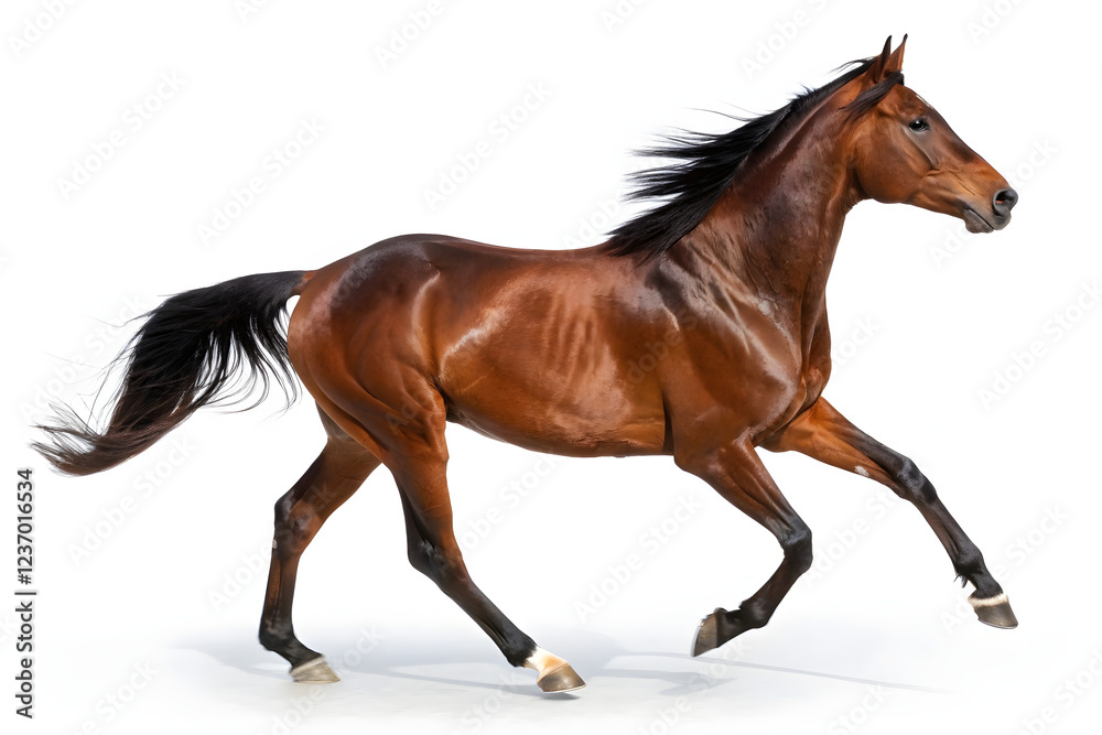 Fototapeta premium Dynamic Brown Horse Rearing Against a White Background