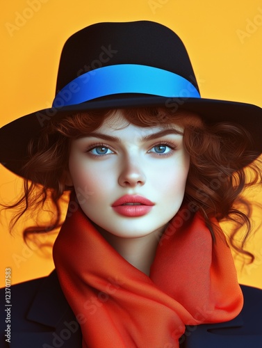 A young woman is wearing a warm hat and scarf.