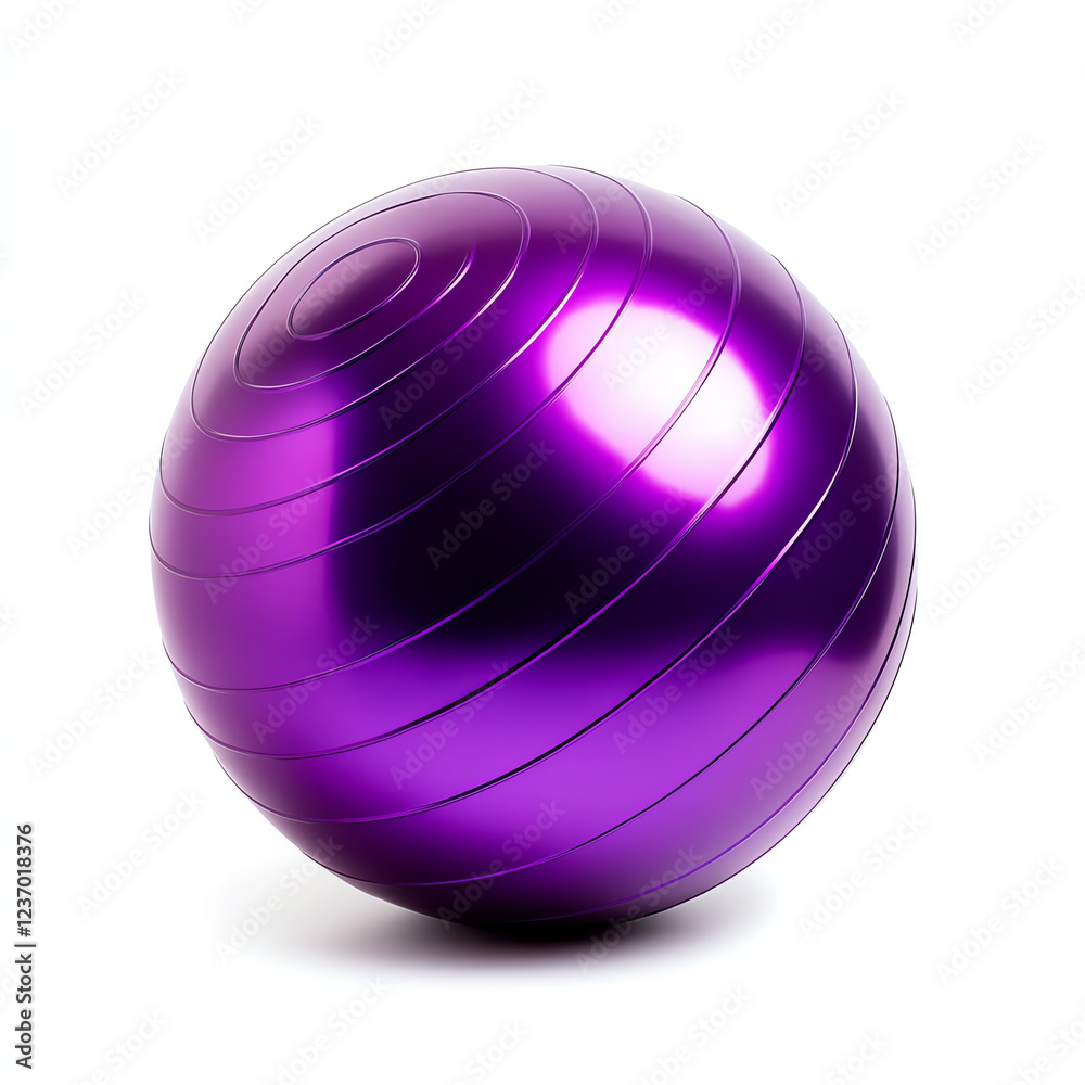 A vibrant purple exercise ball sits isolated against a white background, symbolizing fitness and leisure activities. Perfect for yoga, Pilates, or gym workouts. A vibrant purple exercise ball sits isolated against a white background, symbolizing fitness and leisure activities. Perfect for yoga, Pilates, or gym workouts.