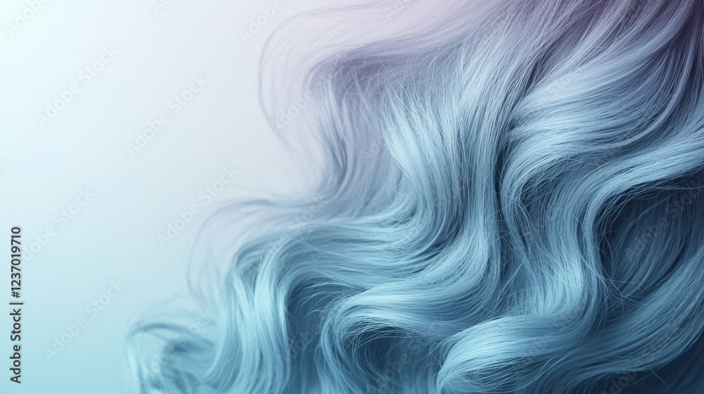 Soft blue wavy hair flowing in gentle curls with delicate lighting Soft blue wavy hair flowing in gentle curls with delicate lighting