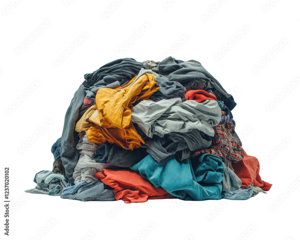 Pile of assorted clothes, white isolate background Pile of assorted clothes, white isolate background