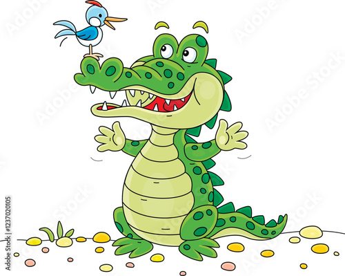 Funny big green crocodile a...